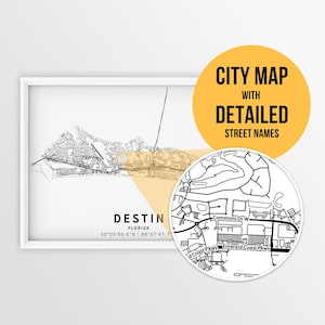 Afdrukbare kaart van Destin, Florida met straatnamen - direct downloaden \ Stadsplan \ Reiscadeau \ Stadsposter \ Wegenkaart \ Okaloosa County