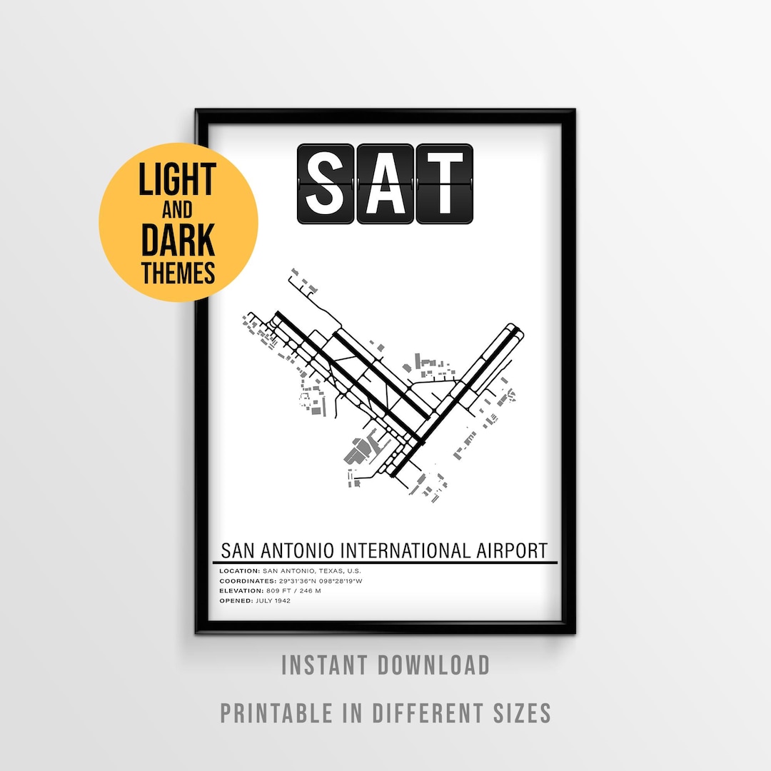 San Antonio International Airport Poster, SAT Airport Map Print, Texas ...