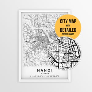 Hanoi Vietnam Karte mit Straßennamen, Hanoi City Poster zum Ausdrucken (Instant Download)