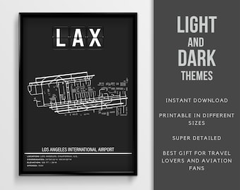 Cartel del aeropuerto internacional de LAX Los Ángeles - Descarga instantánea \ Mapa del aeropuerto \ Piloto de regalo \ Arte de la pared \ Cartel de viaje de California \ Imprimible