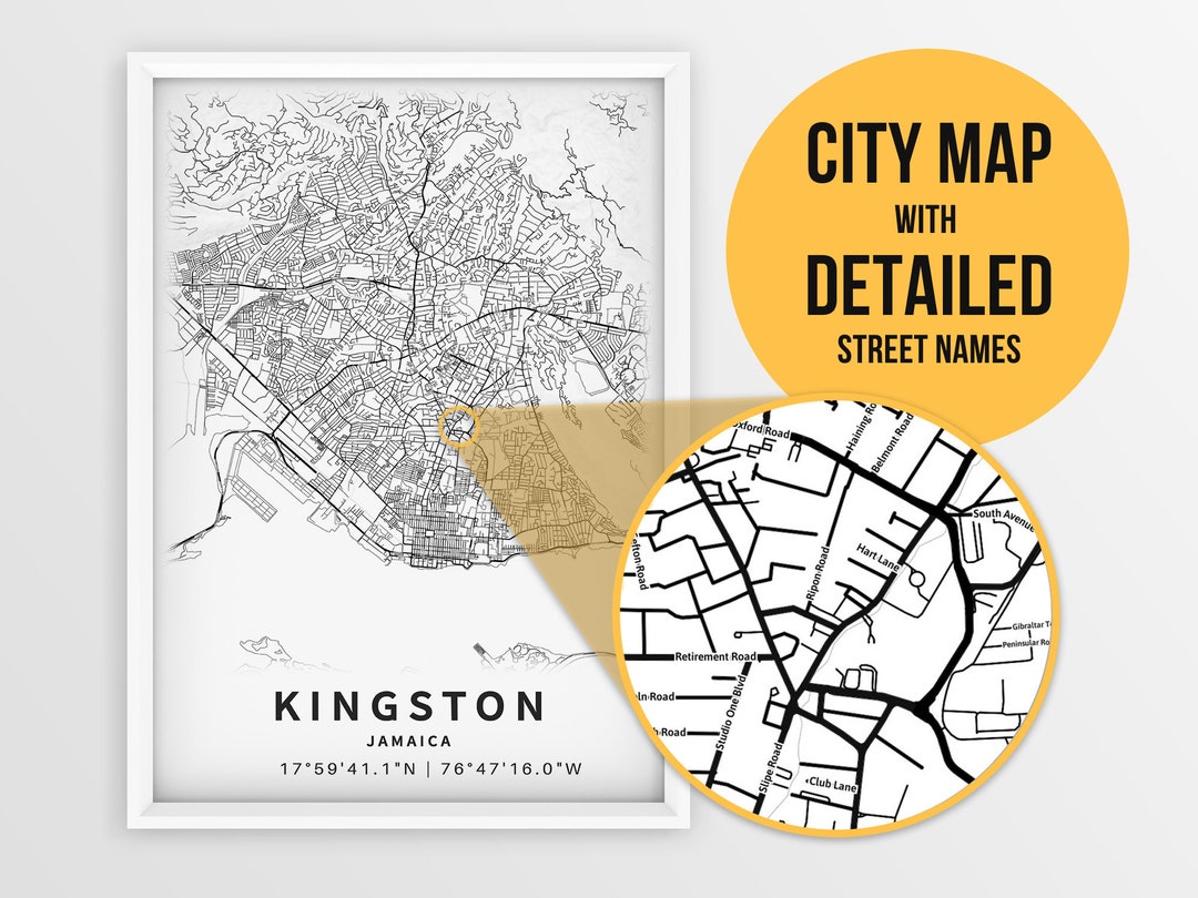 Printable Map of Kingston Jamaica With Street Names Instant - Etsy