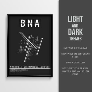 BNA Nashville International Airport Poster - Instant Download \ Map Art \ Pilot Gift Idea \ Wall Art \ Airport Map \ Tennessee Travel Poster