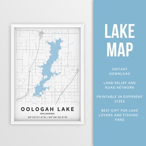 Mapa imprimible Lago Oologah, Oklahoma, EE. UU. - Descarga instantánea \ Mapa del lago \ Arte de la pared \ Cartel de pesca \ Decoración de la casa del lago \ LakeLife \ Paseos en bote