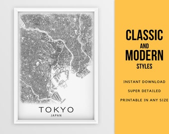 Printable Map of Tokyo, 東京都 Japan - Instant Download \ City Map \ Wall Art