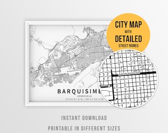 Barquisimeto Venezuela Map with Street Names, Printable Barquisimeto City Poster (Instant Download)