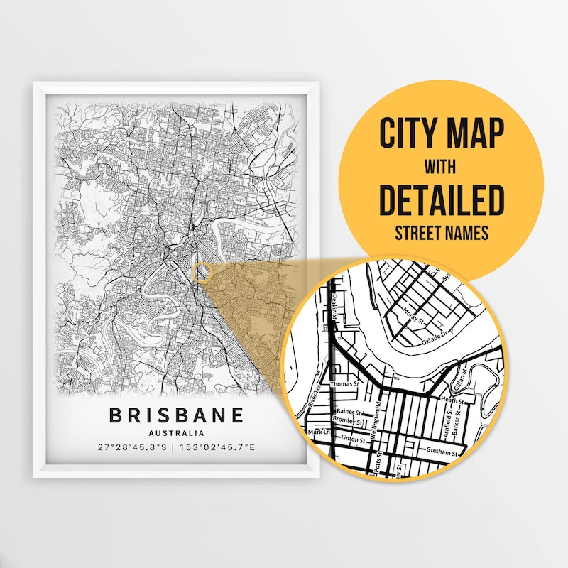 Australia Map Brisbane Etsy Australia Map Brisbane Etsy