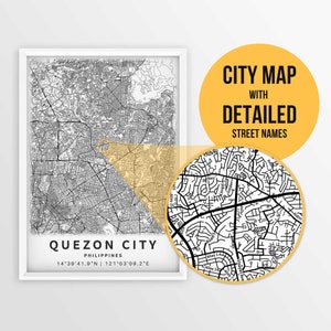 Mapa para impressão da cidade de Quezon, Filipinas com nomes de ruas - download instantâneo \ Mapa da cidade \ Presente de viagem \ Cartaz da cidade \ Mapa de estradas \ Impressão de mapa