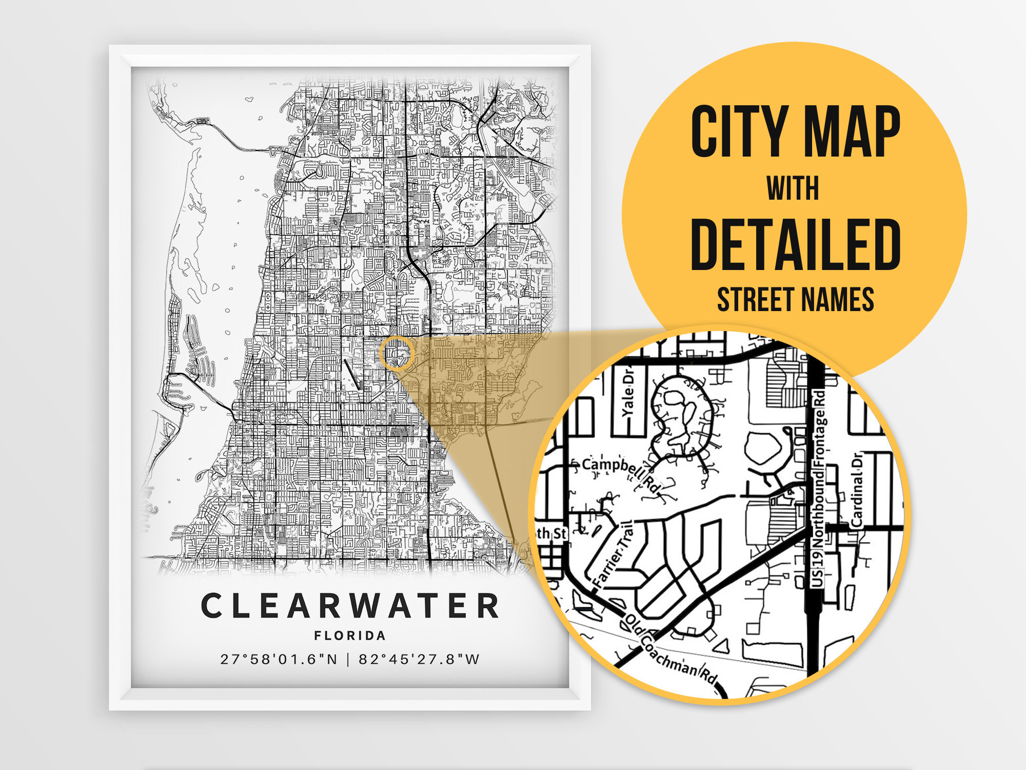 Printable Map of Clearwater Florida FL United States With - Etsy