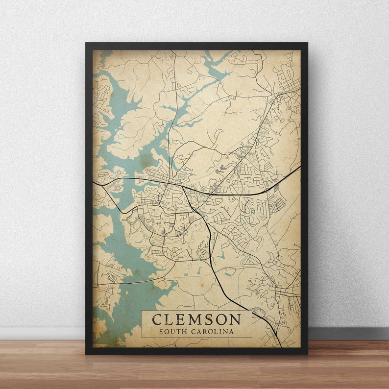 Printable Vintage Style Map Clemson South Carolina Instant Etsy
