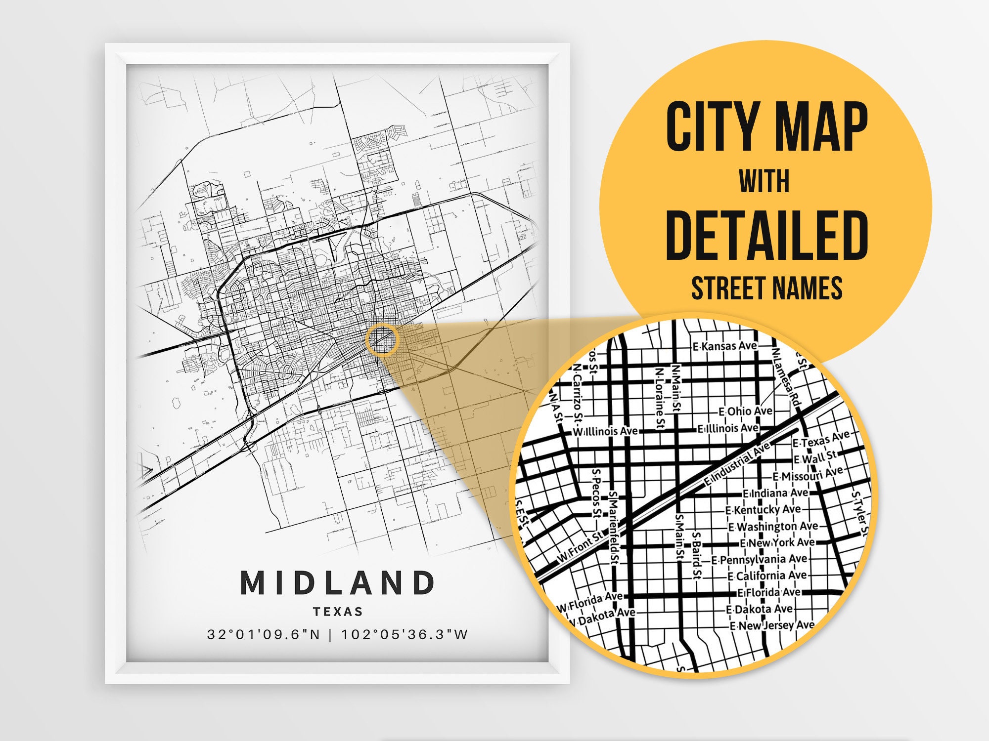 Printable Map of Midland TX Texas United States With Street - Etsy