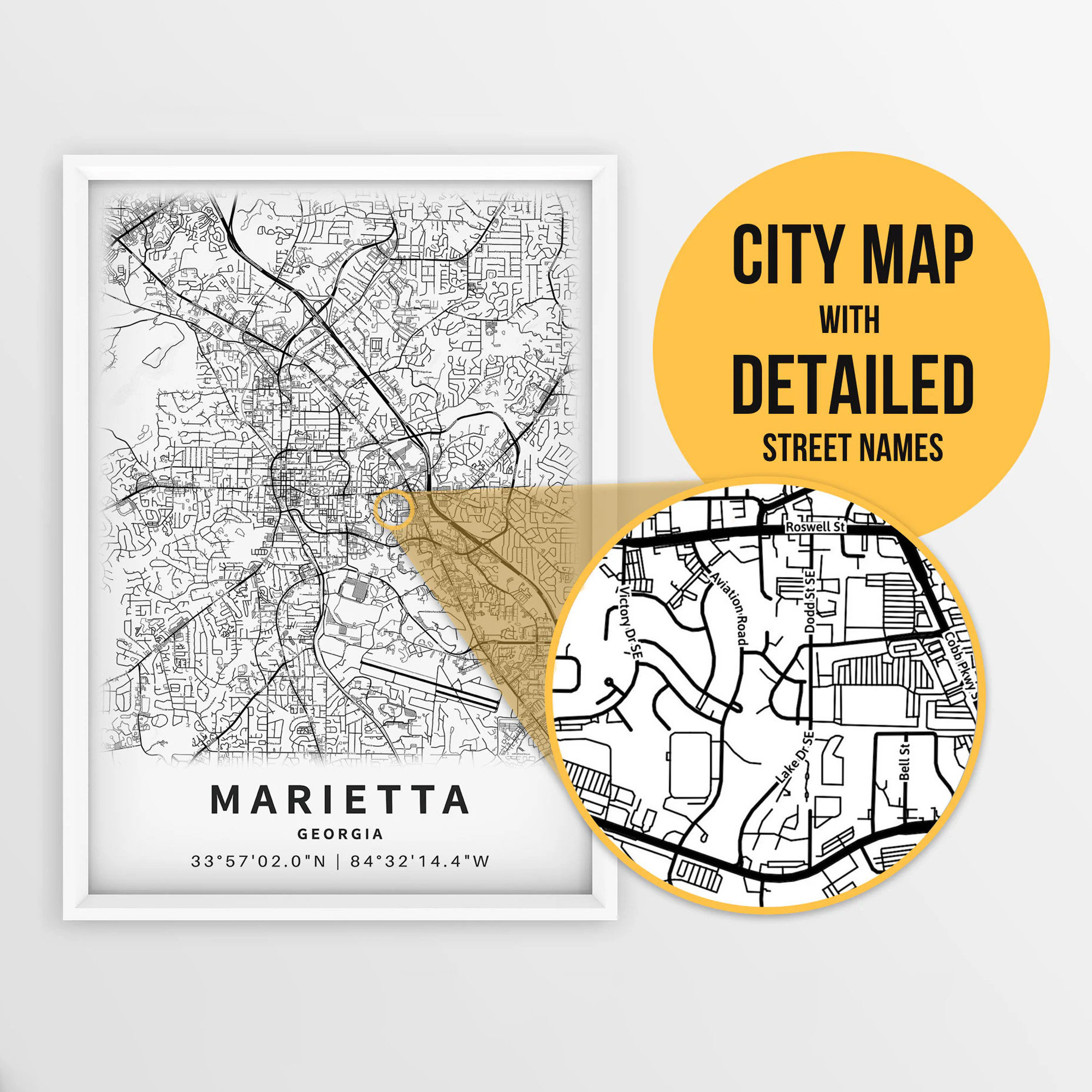 Map Of Downtown Marietta Georgia Retro US Map Of Marietta, Georgia.