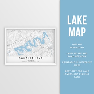 Mapa imprimible Douglas Lake, Tennessee, EE. UU. - Descarga instantánea \ Mapa del lago \ Arte de la pared \ Cartel de pesca \ Decoración de la casa del lago \ LakeLife \ Paseos en bote