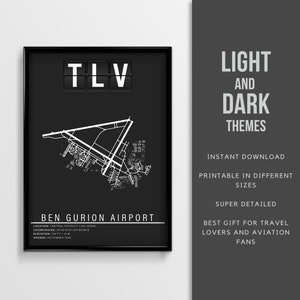 Affiche de l’aéroport international TLV Ben Gurion, aéroport de Tel Aviv - Téléchargement instantané \ Carte de l’aéroport \ Imprimable \ Art mural \ Cadeau pilote
