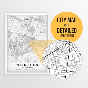 Druckbare Karte von Nijmegen Niederlande mit Straßennamen - sofortiger Download ~ Karte ~ Stadt Karte ~ Reise-Geschenk ~ Poster ~ Landkarte Drucken ~ Stadtplan Nijmegen