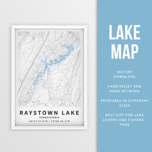 Mapa imprimible de Raystown Lake, Pensilvania, EE. UU. - Descarga instantánea \ Mapa del lago \ Cartel del mapa \ Decoración de la casa del lago \ LakeLife \ Pesca \ Navegación