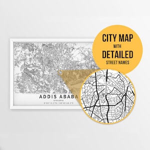 Printable Map of Addis Ababa, Ethiopia with Street Names - Instant Download \ City Map \ Wall Art \ Map Print \ Ethiopia Poster \ Travel Art