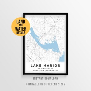 Lake Marion Map Poster, Printable South Carolina Lake House Decor (Instant Download)
