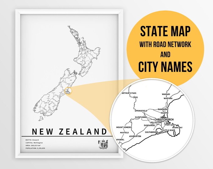 New Zealand Illustrated Map, A4 New Zealand Map, New Zealand Print, Pictorial Map of New Zealand ...