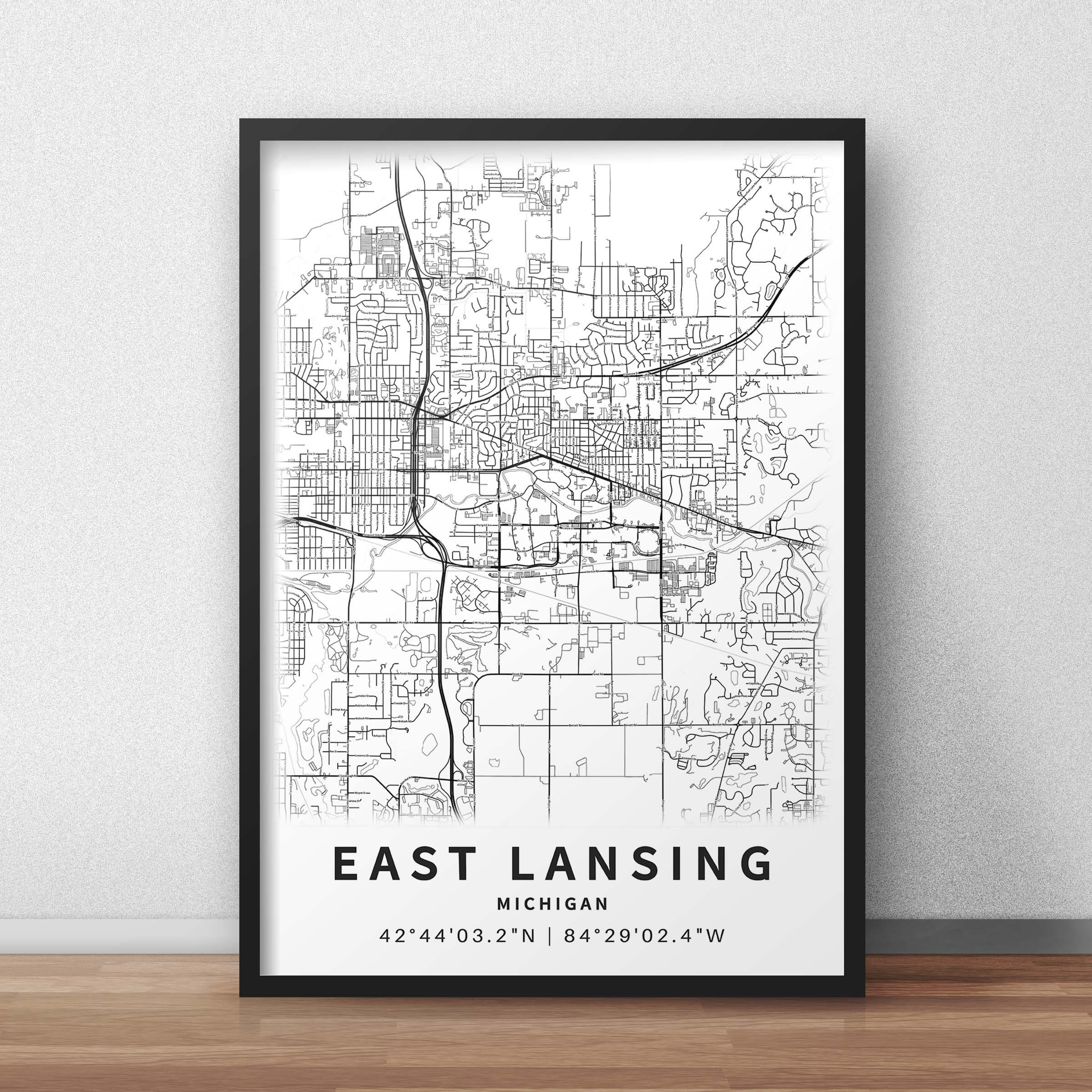 Printable Map of East Lansing MI With Street Names Michigan | Etsy