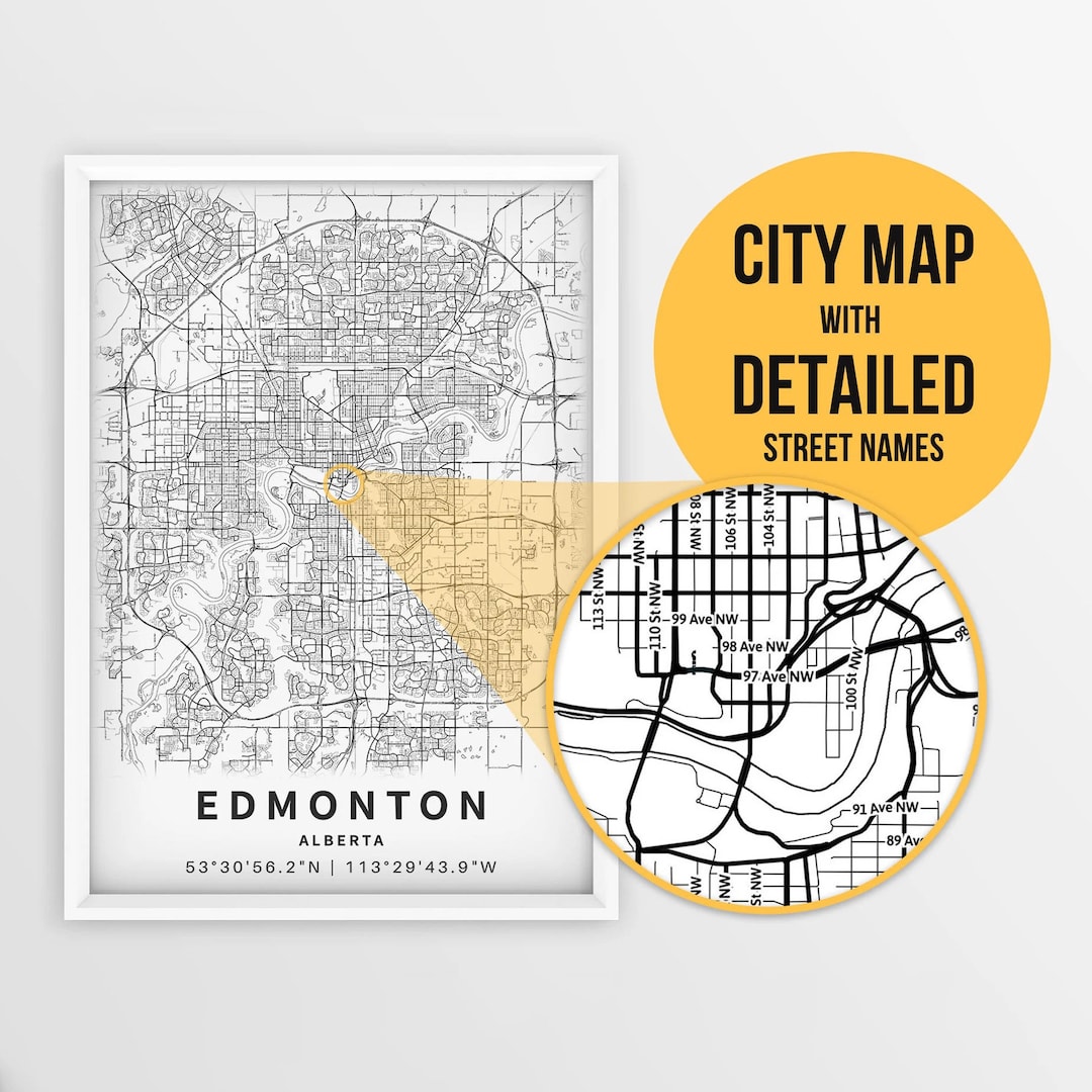 Printable Map of Edmonton, Alberta, Canada With Street Names Instant