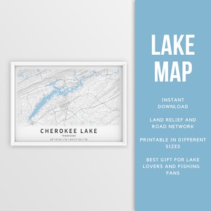 Mapa imprimible Cherokee Lake, Tennessee, EE. UU. - Descarga instantánea \ Mapa del lago \ Arte de la pared \ Cartel de pesca \ Decoración de la casa del lago \ LakeLife \ Paseos en bote