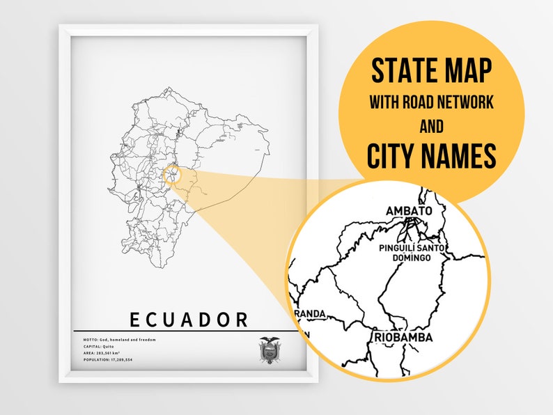 Printable Map of Ecuador With City Names Instant Download - Etsy