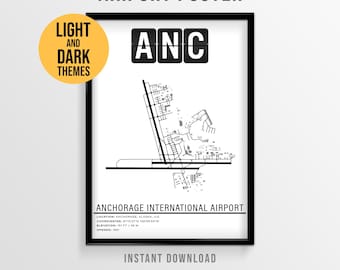 Ted Stevens Airport Poster, ANC Anchorage Airport Map, Alaska Travel Art (Instant Download)