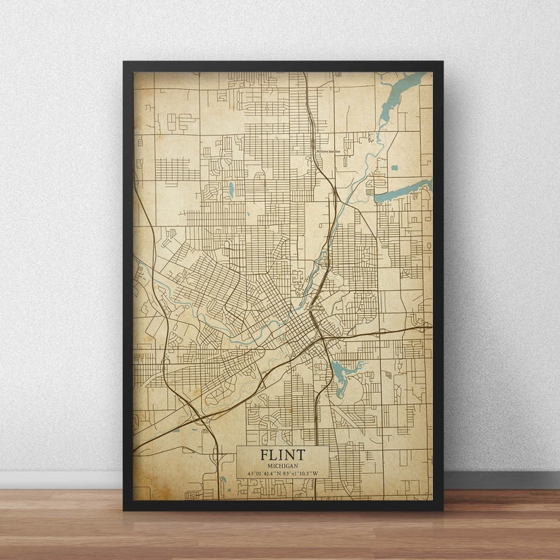 Vintage Stil Karte von Flint,Michigan, USA Sofort Download Photo Karte Photo Karte Photo Karte Bild 7
