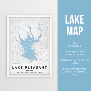 Mappa stampabile di Lake Pleasant, Arizona, Stati Uniti - Download istantaneo \ Mappa del lago \ Poster della mappa \ Lake House Decor \ LakeLife \ Pesca \ Canottaggio