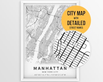 マンハッタンの地図（ニューヨーク市）7サイズ（40x53インチ、100 x