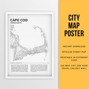 Cape Cod, Massachusetts, USA Printable Map Poster - Instant Download \ Street Map \ Wall Art \ Road Map \ Cape Cod Map \ Cape Cod Gift