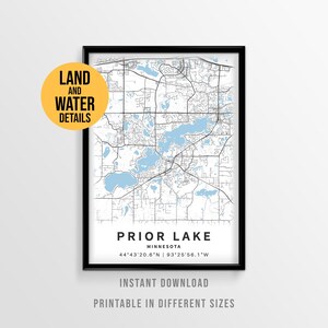 Prior Lake Map Poster, Printable Minnesota Lake House Decor (Instant Download)
