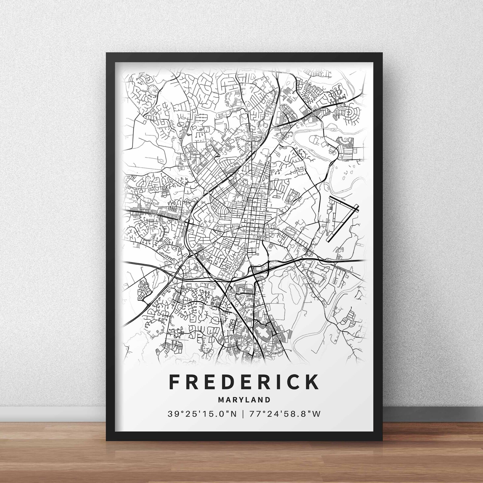 Printable Map of Frederick MD With Street Names Maryland USA Etsy