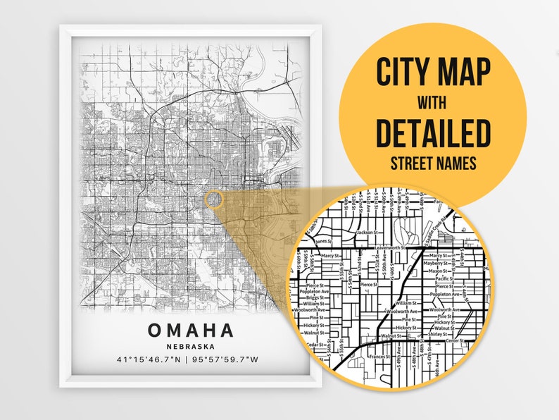 Printable Map of Omaha Nebraska NE United States With Street | Etsy