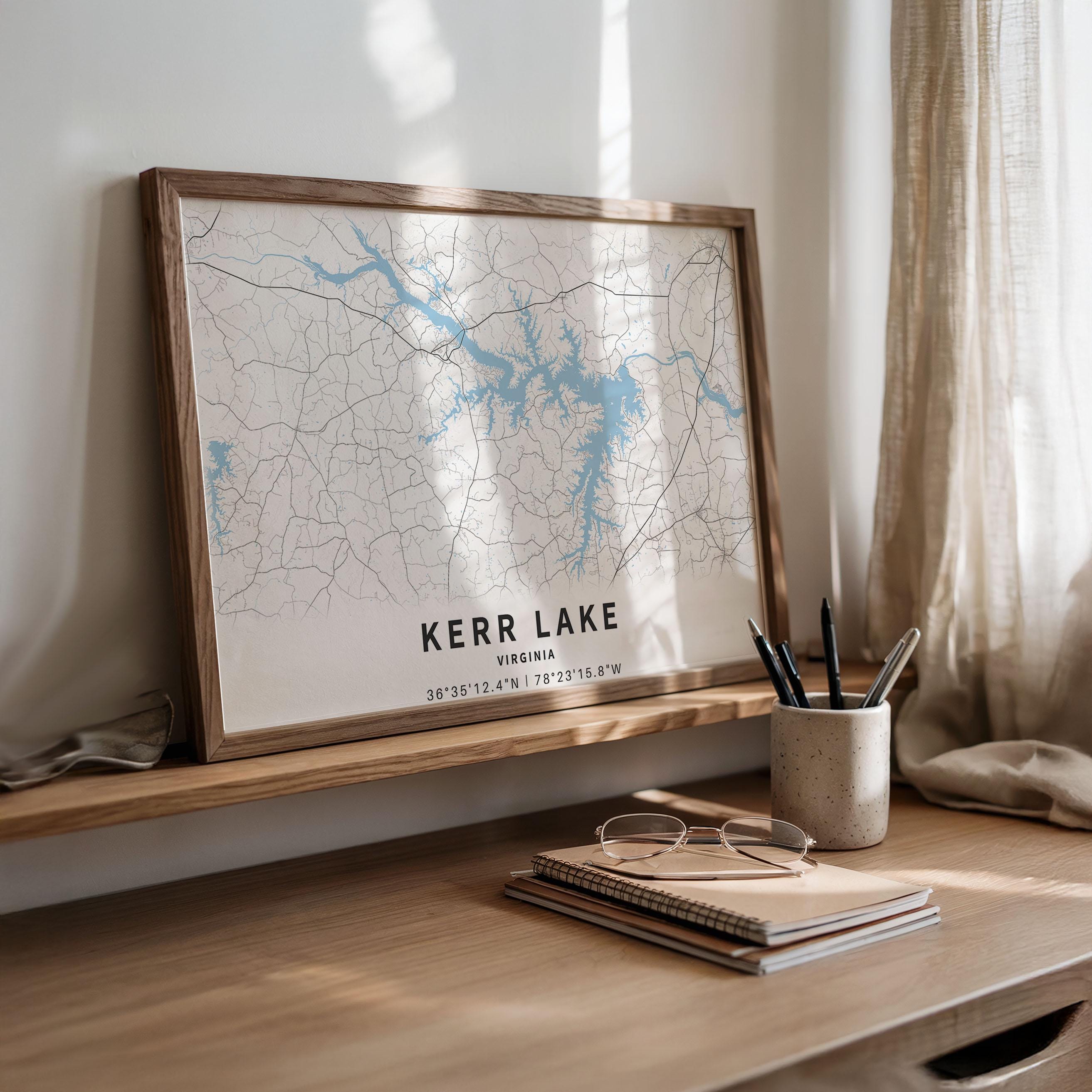 Kerr Lake Map Poster, Printable North Carolina Virginia Lake House ...
