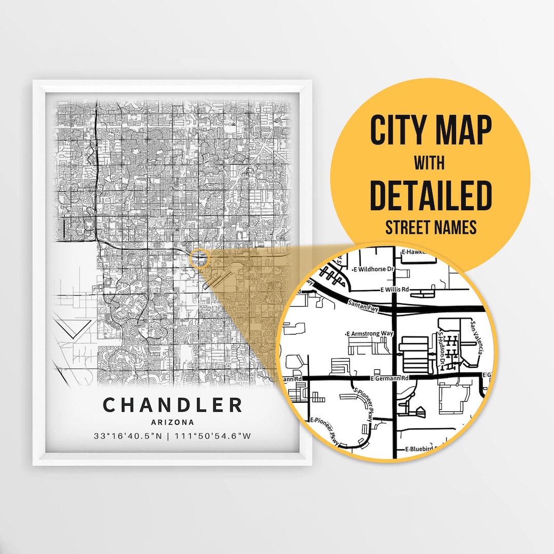 Printable Map of Chandler, Arizona, USA With Street Names Instant
