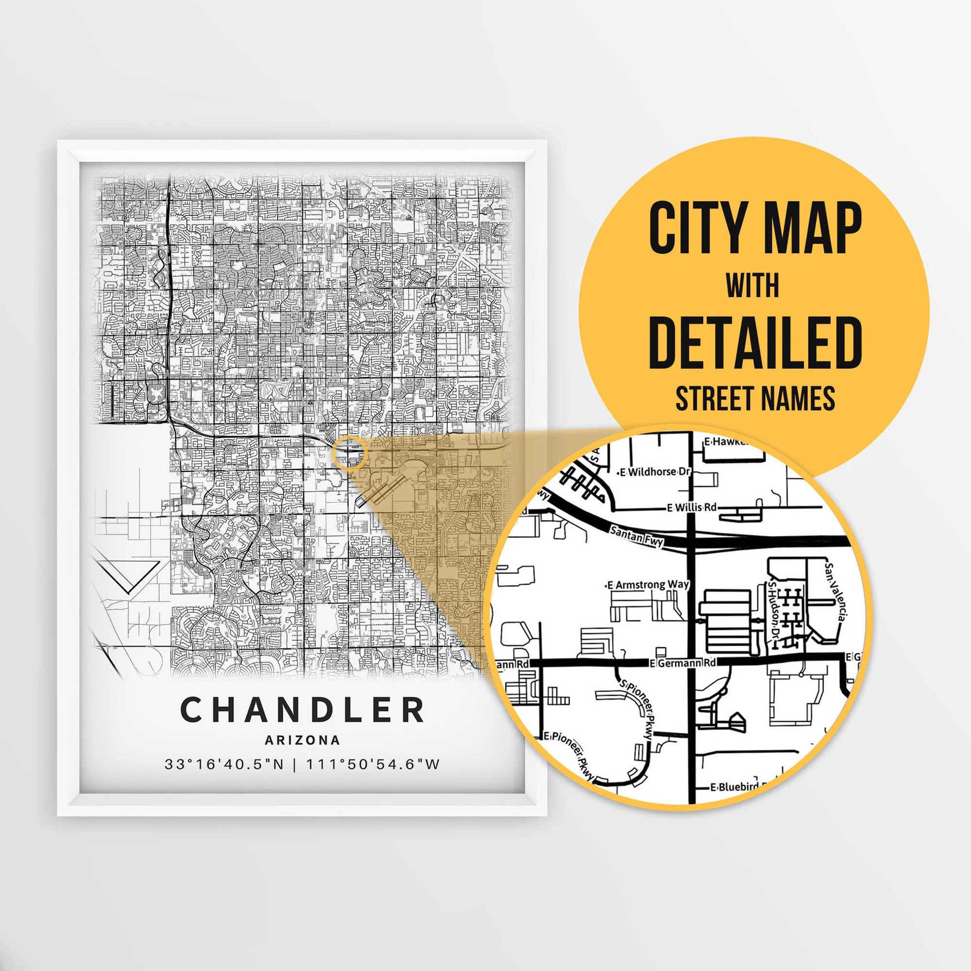 Printable Map of Chandler Arizona AZ United States With