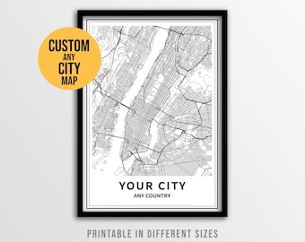 Custom City Map Poster, Classic and Modern Print Styles Wall Art (Digital Download)