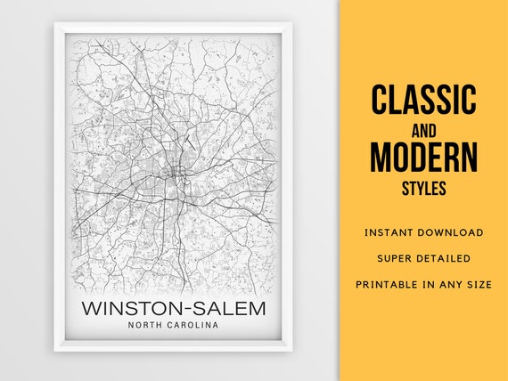 Printable Map of Map of Winston-salem North Carolina United - Etsy