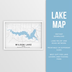 Mapa imprimible de Wilson Lake, Kansas, EE. UU. - Descarga instantánea \ Mapa del lago \ Cartel del mapa \ Decoración de la casa del lago \ LakeLife \ Pesca \ Paseos en bote