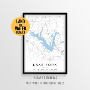 Lake Fork Map Poster, Printable Texas Lake House Wall Art (Digital Download)