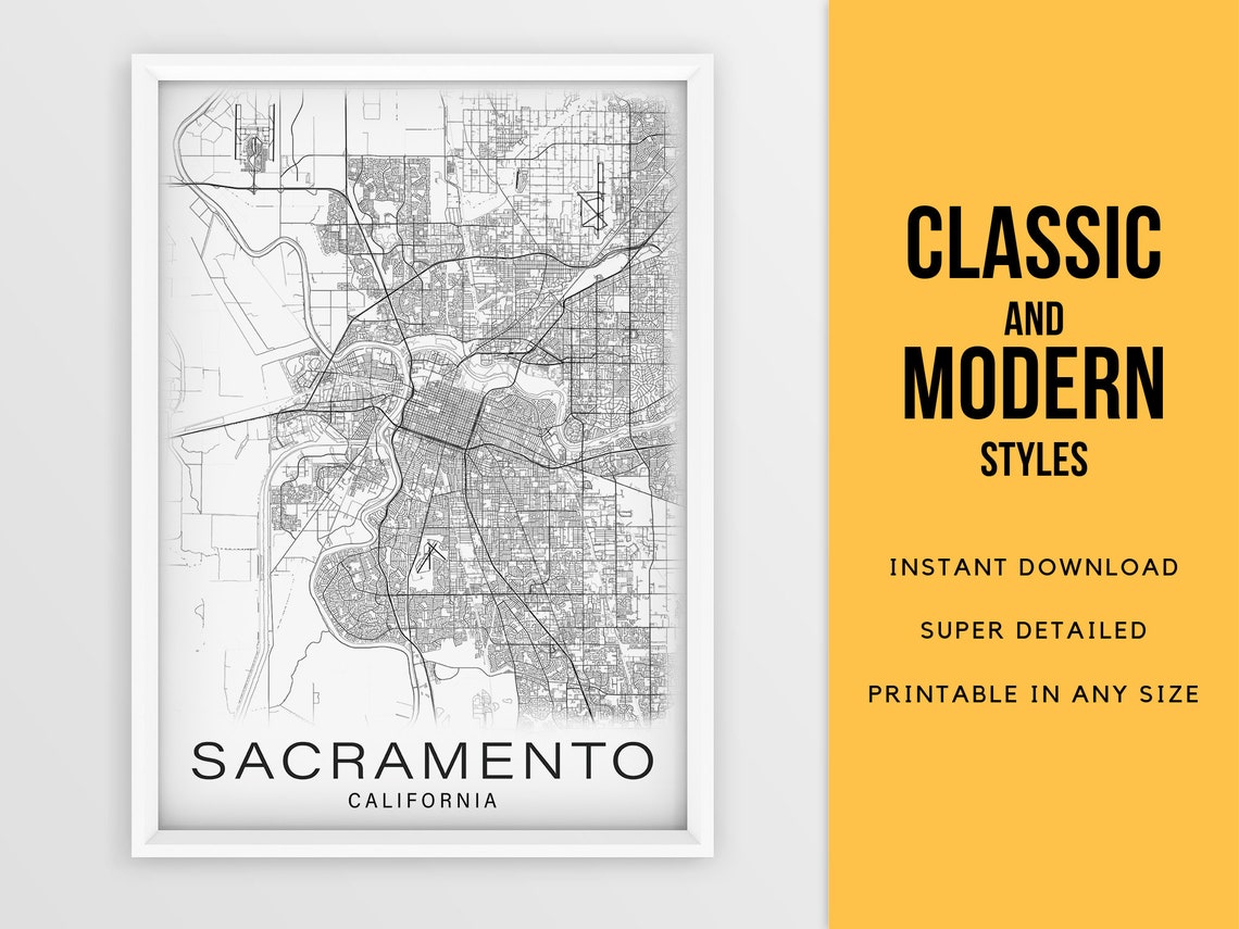 Printable Map of Sacramento California United States - Etsy
