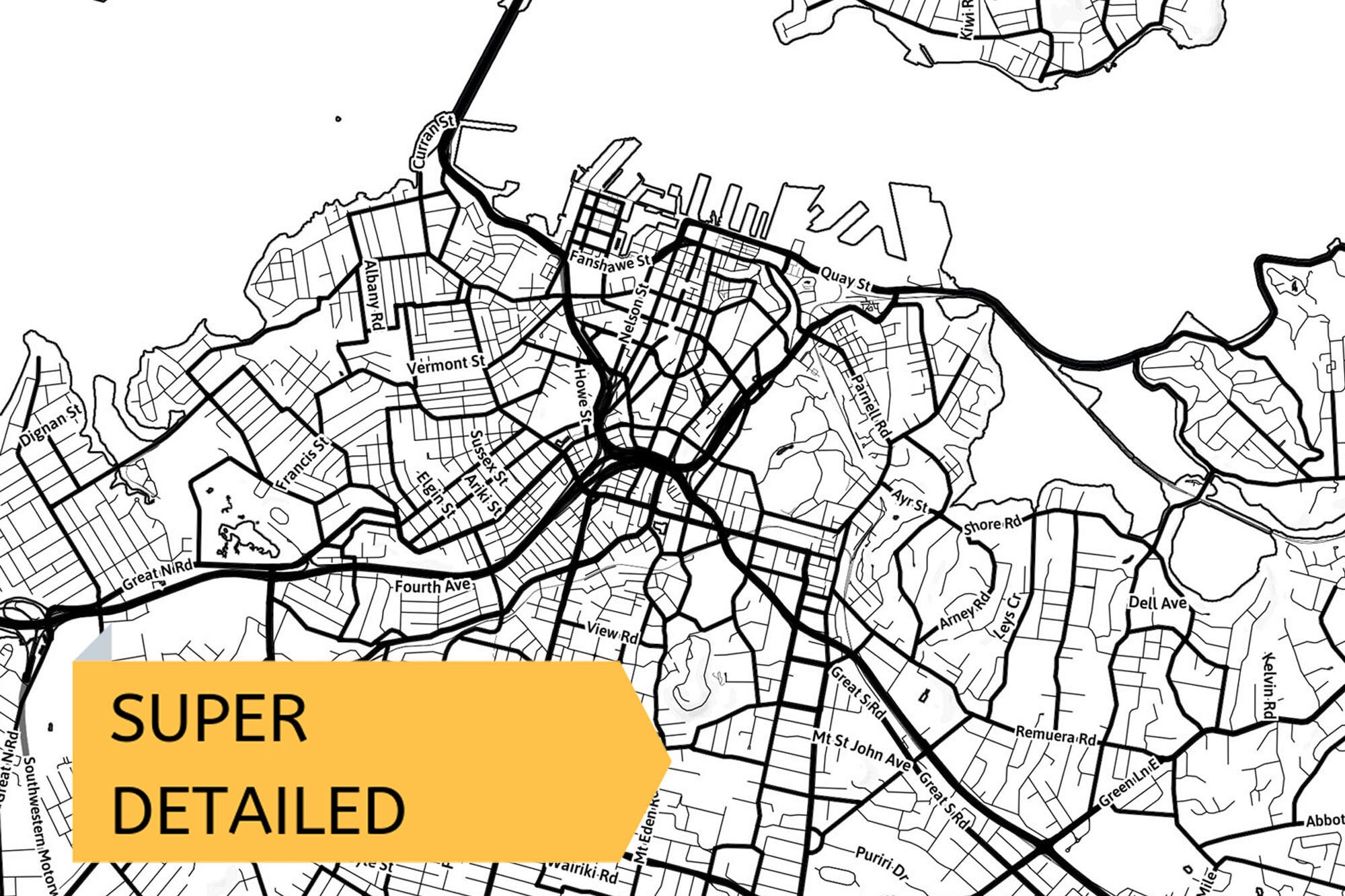 Printable Map of Auckland New Zealand City With Street Names Etsy