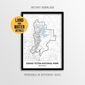 Grand Teton Topography Map, Printable National Park Poster (Instant Download)