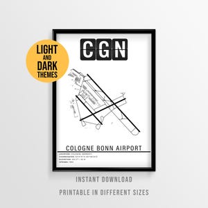 Cologne Bonn Airport Poster, CGN Köln/Bonn Konrad Adenauer Runway Map (Instant Download)