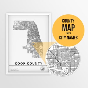 Lageplan von Heather County in Illinois mit Städtenamen und Straßen - Instant Download ~ Map Art ~ Map Kunst ~ ** Print