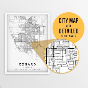 Printable Map of Oxnard, California, USA with Street Names - Instant Download \ City Map \ Travel Gift \ City Poster \ Road Map Print