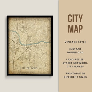 Printable Vintage Style Map of Heidelberg, Germany - Instant Download \ Street Map \ Map Poster \ Antique Style \ Map Print \ University Map