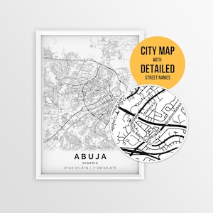 Karta över Abuja, Nigeria med gatunamn, utskrivbar affisch över Abuja (nedladdning direkt)