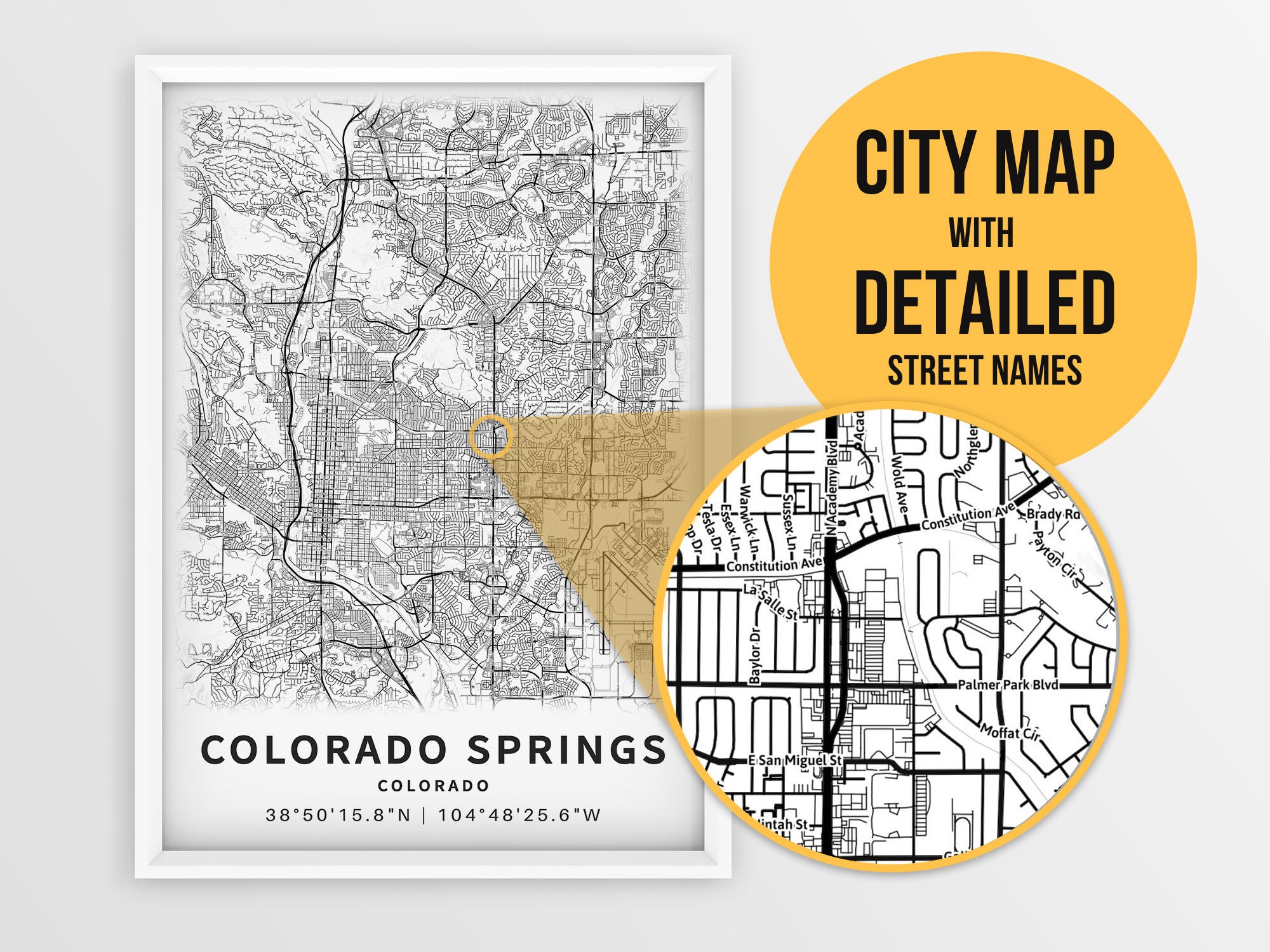 Printable Map of Colorado Springs CO With Street Names | Etsy